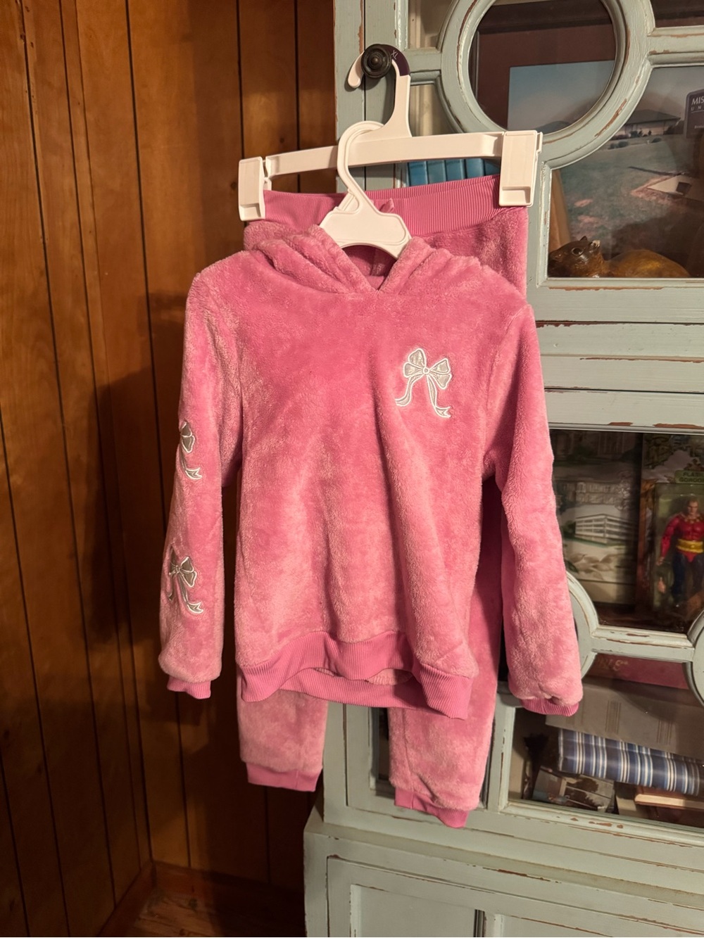 Pink Plush W/ Bows Hooded Kids 2 Piece Set Derek Heart Size 6 C2